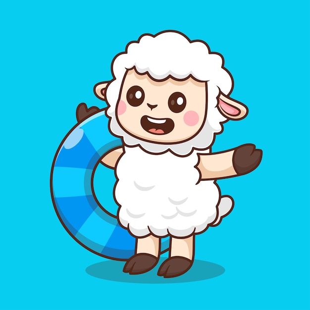 Free Vector cute sheep swimming with tires cartoon vector icon illustration animal holiday isolated flat vector