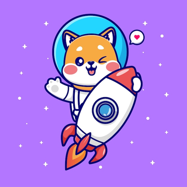 Cute Shiba Inu Dog Astronaut Riding Rocket Cartoon Vector Icon Illustration Animal Science Isolated