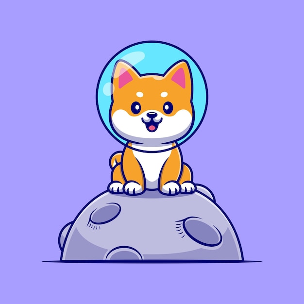 Free Vector cute shiba inu dog astronaut sitting on moon cartoon vector icon illustration animal science flat