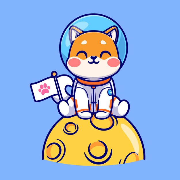 Cute Shiba Inu Dog Astronaut Sitting On Moon Cartoon Vector Icon Illustration Animal Science Icon