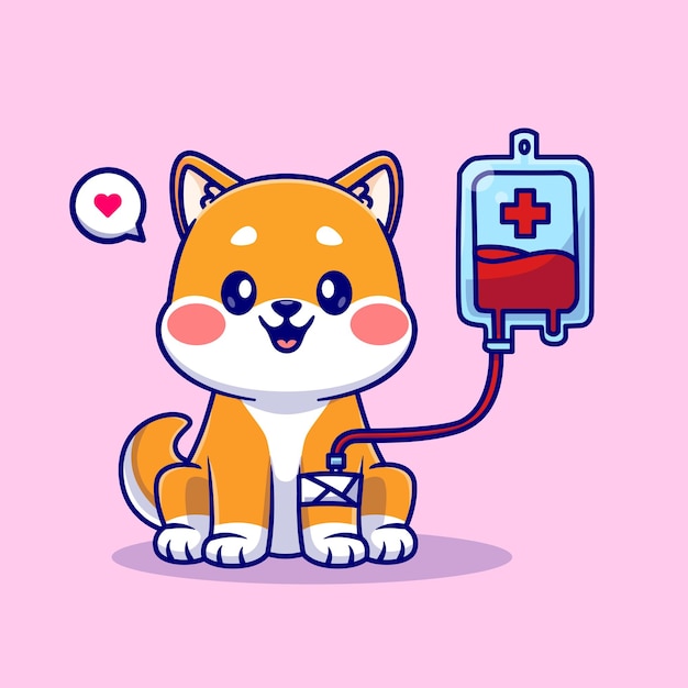 Free Vector cute shiba inu dog blood transfusion cartoon vector icon illustration. animal healthy icon isolated