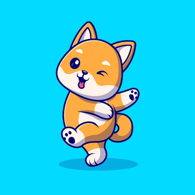 Free Vector cute shiba inu dog dancing cartoon vector icon illustration. animal nature icon concept isolated