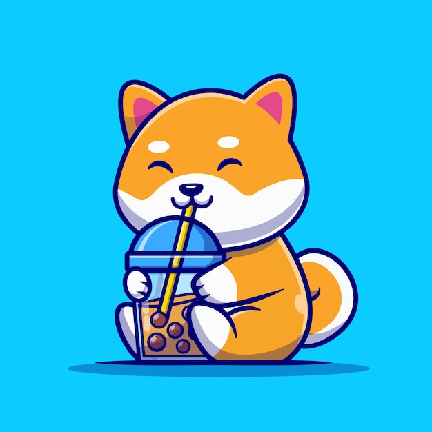 Cute Shiba Inu Dog Drink Milk Tea Boba Cartoon