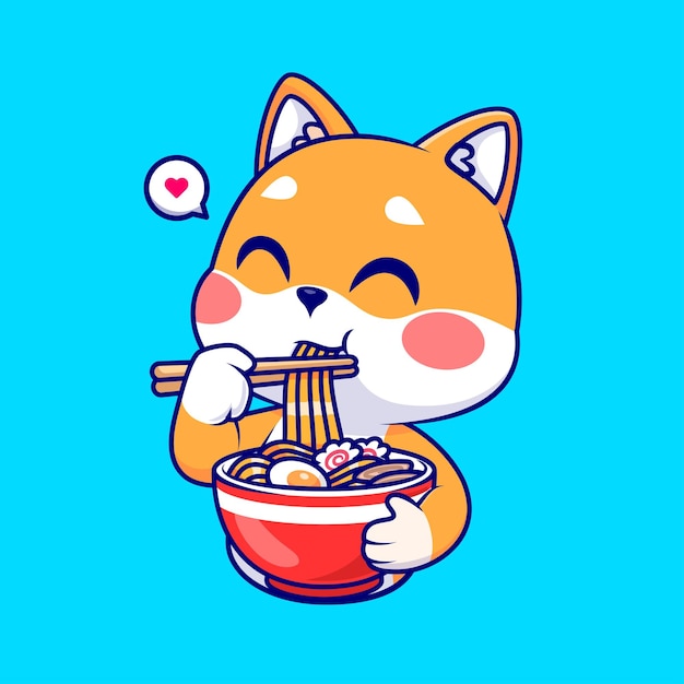 Free Vector cute shiba inu dog eating ramen noodle cartoon vector icon illustration animal food icon isolated