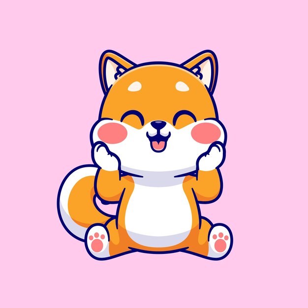 Cute Shiba Inu Dog Holding Chubby Cheek Cartoon Vector Icon Illustration. Animal Nature Isolated