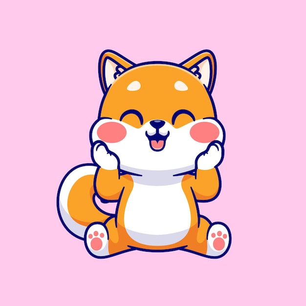 Cute Shiba Inu Dog Holding Chubby Cheek Cartoon Vector Icon Illustration. Animal Nature Isolated