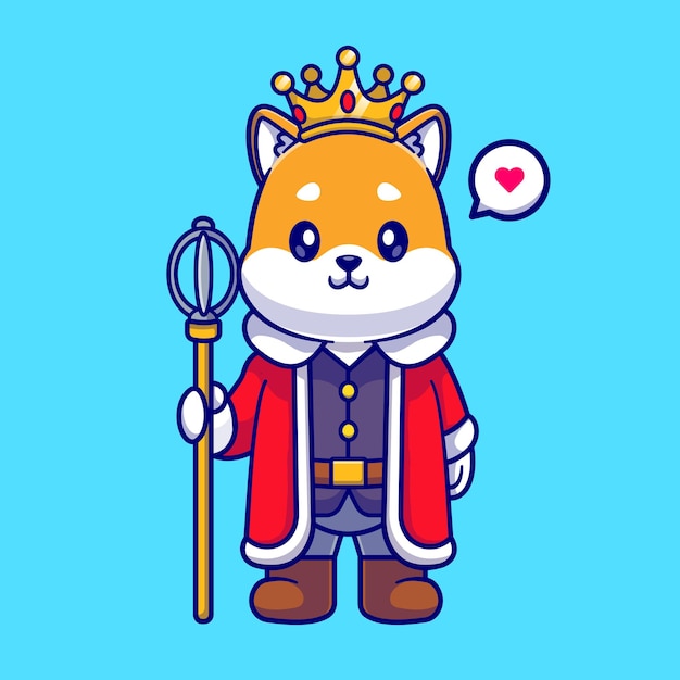 Cute Shiba Inu Dog King With Crown Cartoon Vector Icon Illustration. Animal Holiday Icon Isolated