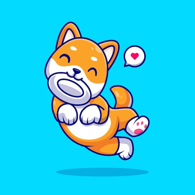 Free Vector cute shiba inu dog playing frisbee plate cartoon vector icon illustration. animal nature isolated