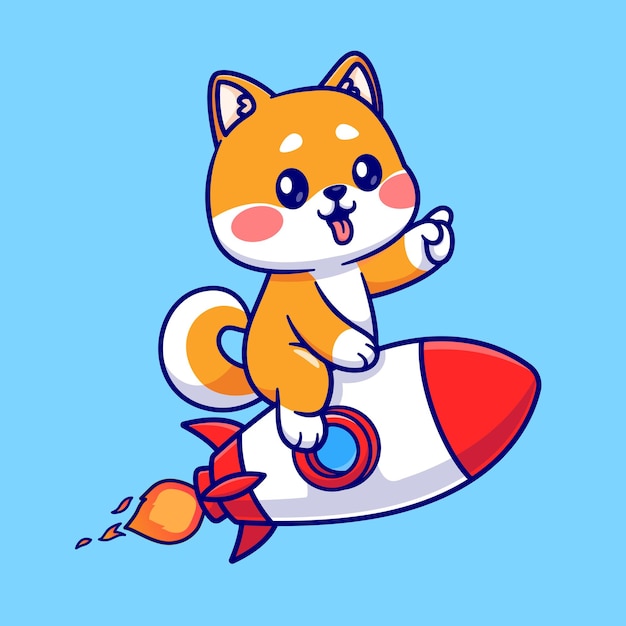 Cute Shiba Inu Dog Riding Rocket Cartoon Vector Icon Illustration Animal Technology Icon Isolated