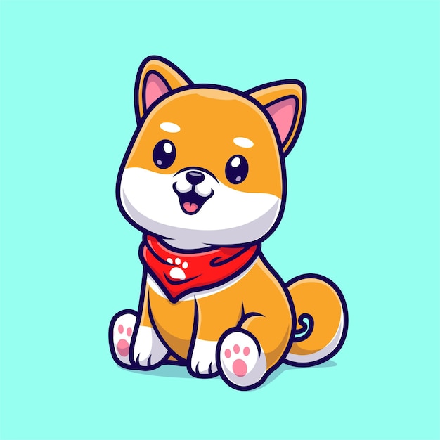 Cute Shiba Inu Dog Sitting Cartoon Vector Icon Illustration. Animal Nature Icon Concept Isolated Premium Vector. Flat Cartoon Style