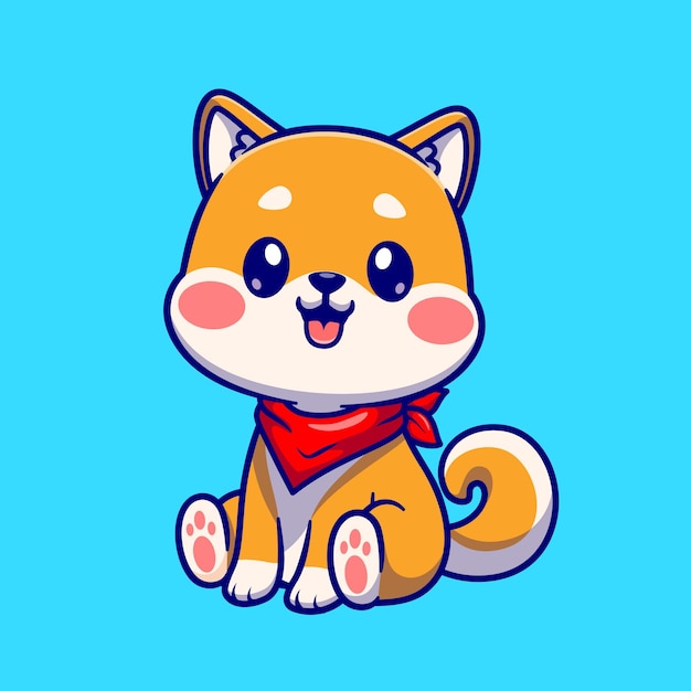 Cute Shiba Inu Dog Sitting Cartoon Vector Icon Illustration. Animal Nature Icon Concept Isolated Premium Vector. Flat Cartoon Style