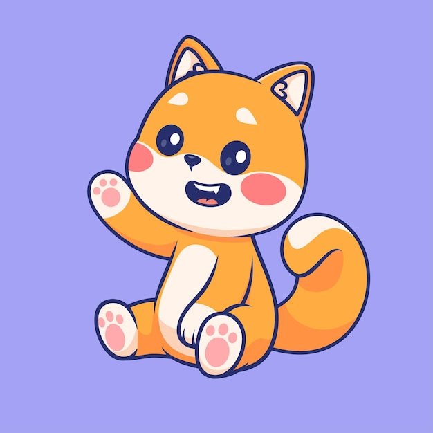 Free Vector cute shiba inu dog sitting and waving hand cartoon vector icon illustration animal nature isolated