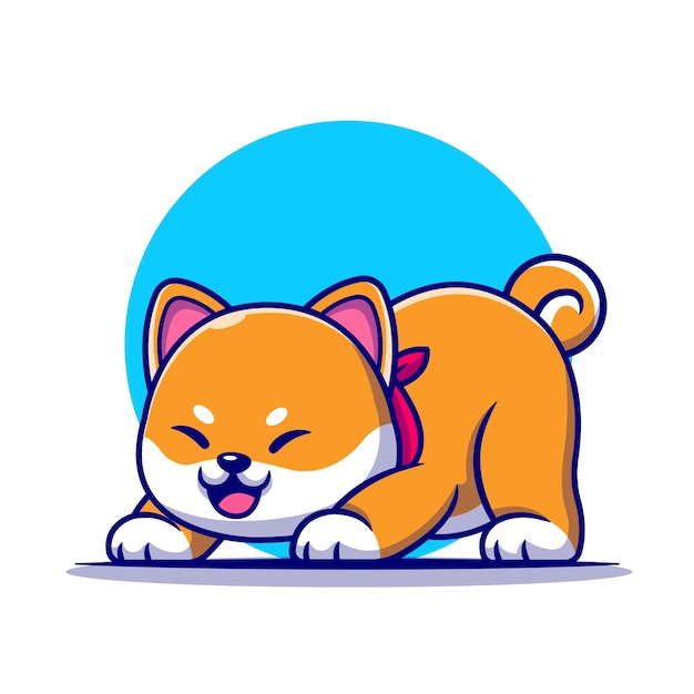 Cute Shiba Inu Dog Stretching Cartoon Illustration. 