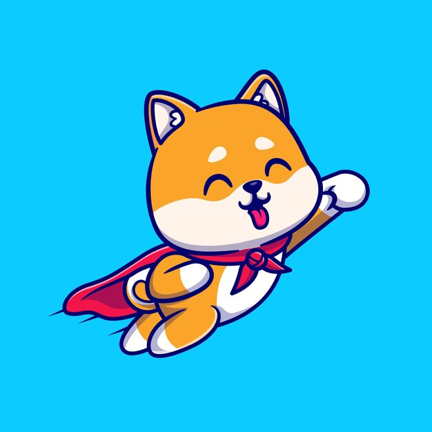 Cute Shiba Inu Dog Super Flying Cartoon   Illustration. Animal Nature  Concept Isolated  . Flat Cartoon Style