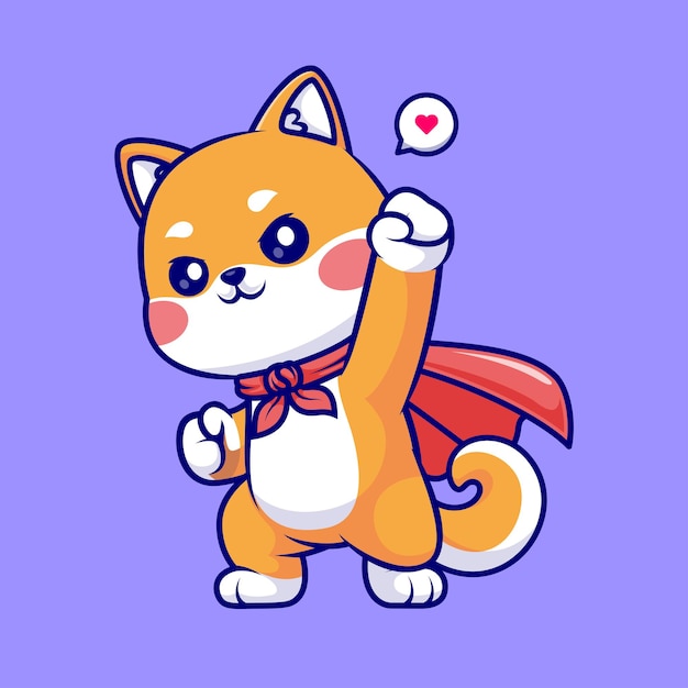 Cute Shiba Inu Dog Super Hero Cartoon Vector Icon Illustration Animal Holiday Icon Concept Isolated