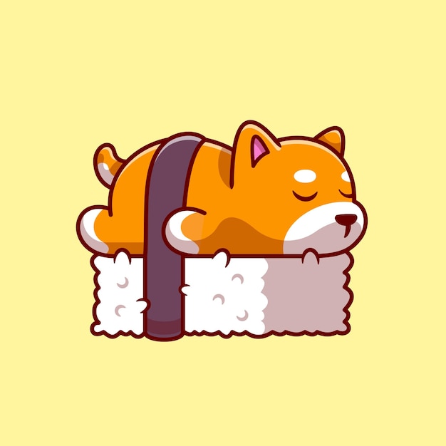 Cute Shiba Inu Dog Sushi. Flat Cartoon Style