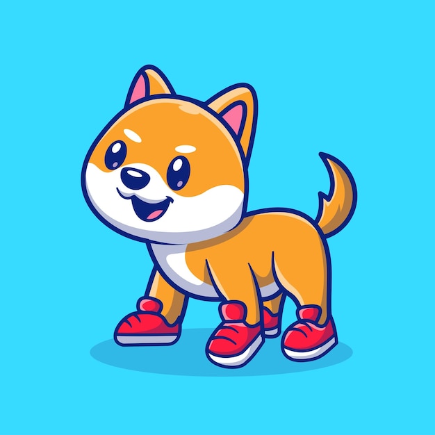 Cute Shiba Inu Dog Wearing Shoes Cartoon Vector Icon Illustration Animal Nature Icon Isolated Flat