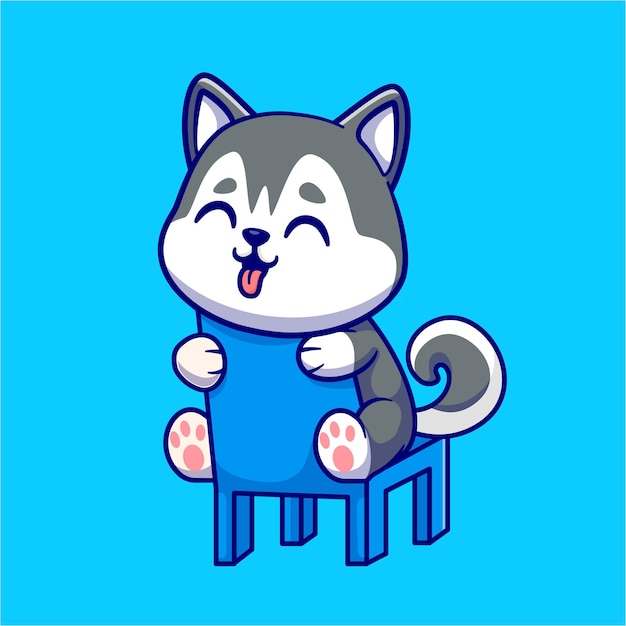 Free Vector cute siberian husky dog sitting on chair cartoon vector icon illustration animal nature isolated