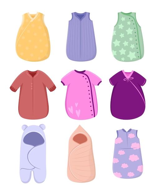 Free vector cute sleeping bags for babies vector illustrations set