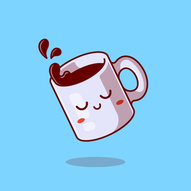 Cute Sleepy Mug With Coffee Cartoon Icon Illustration.