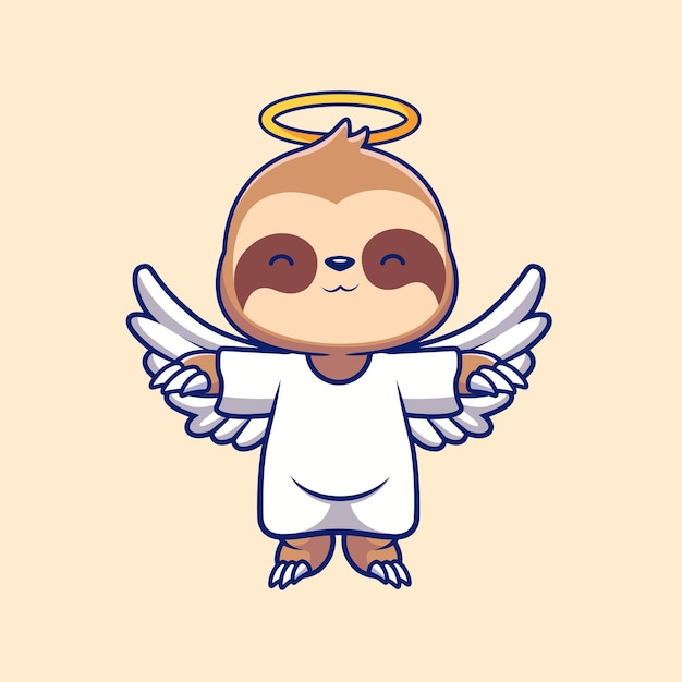 Cute Sloth Angel Flying Cartoon Vector Icon Illustration Animal Holiday Icon Concept Isolated Flat