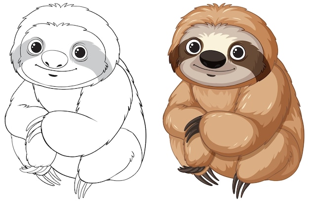 Free Vector cute sloth illustration before and after