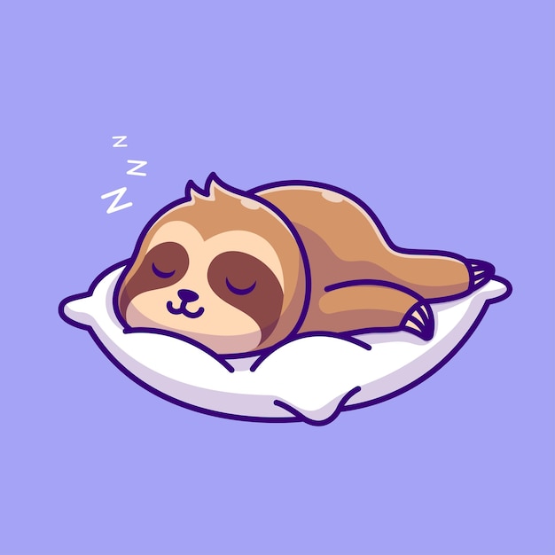 Cute Sloth Sleeping On Pillow Cartoon Vector Icon Illustration Animal Nature Icon Concept Isolated