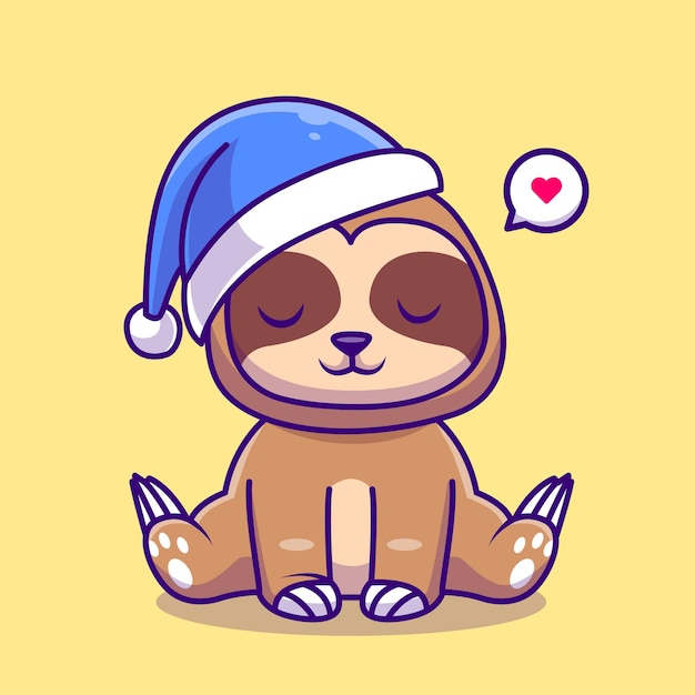 Cute Sloth Winter With Beanie Hat Cartoon Vector Icon Illustration Animal Nature Icon Isolated