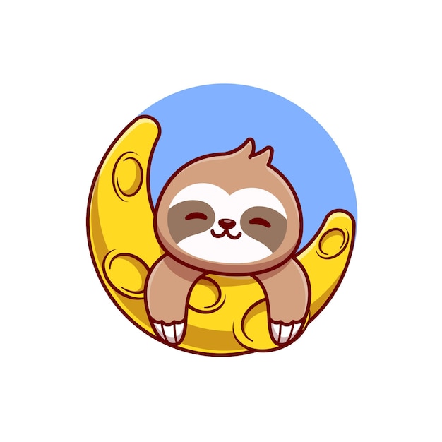 Free Vector cute sloth with moon cartoon vector icon illustration