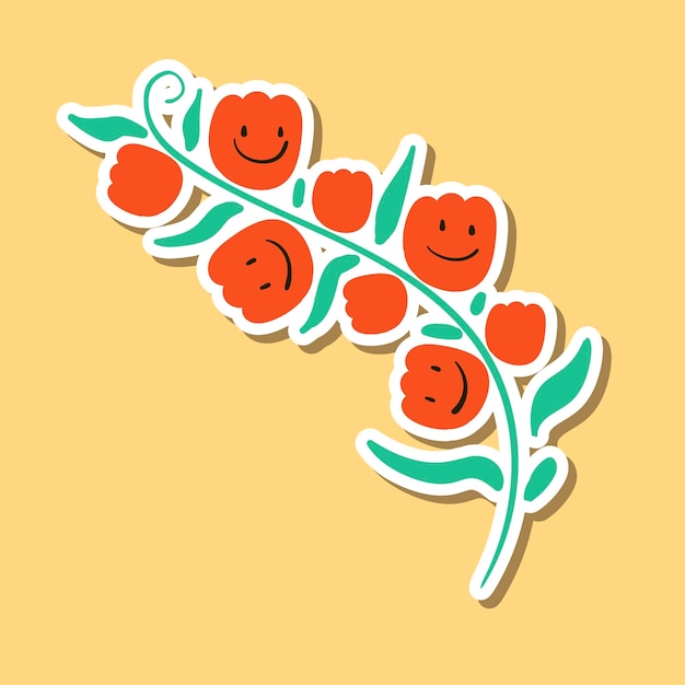 Free Vector cute smiling red flower sticker design element vector