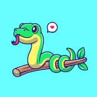 Free vector cute snake on branch cartoon vector icon illustration. animal nature icon concept isolated premium vector. flat cartoon style