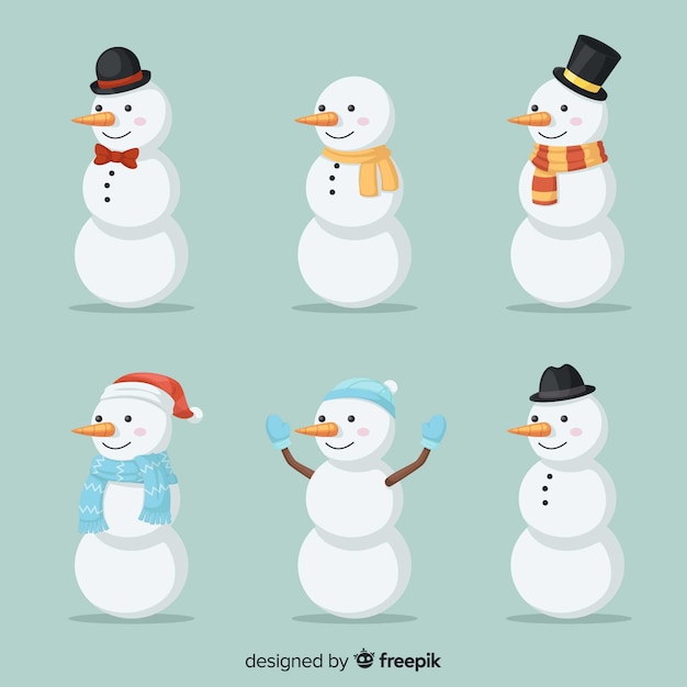 Cute snowman character collection in flat design