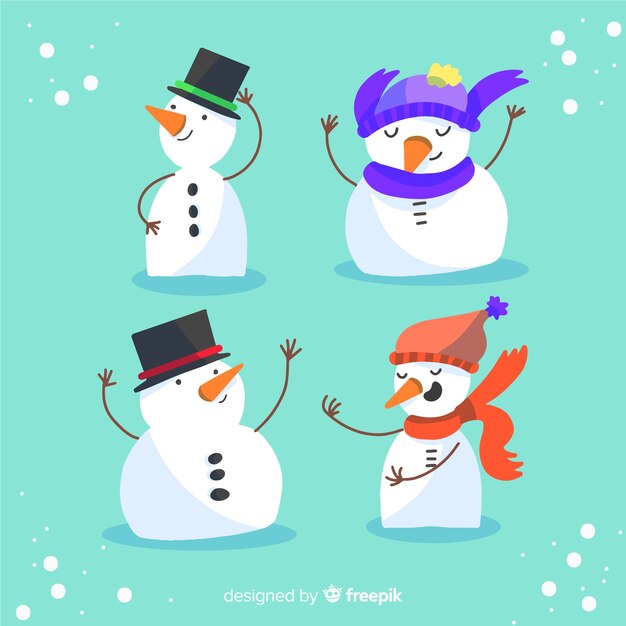 Cute snowman character collection in flat design