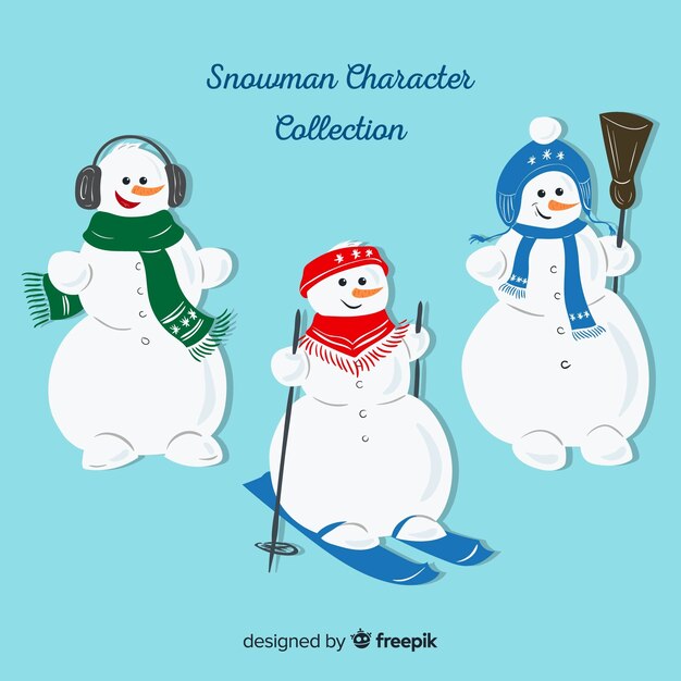 Cute snowman character collection in flat design