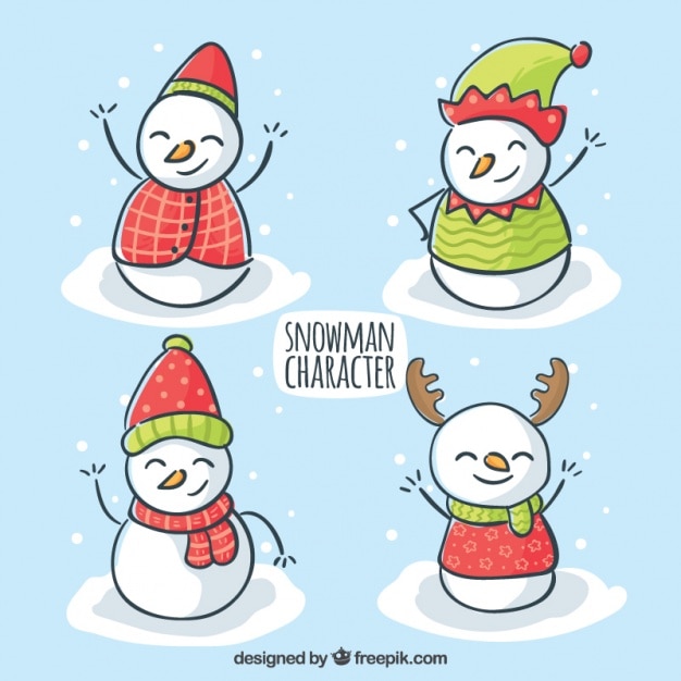 Free Vector cute snowman character collection