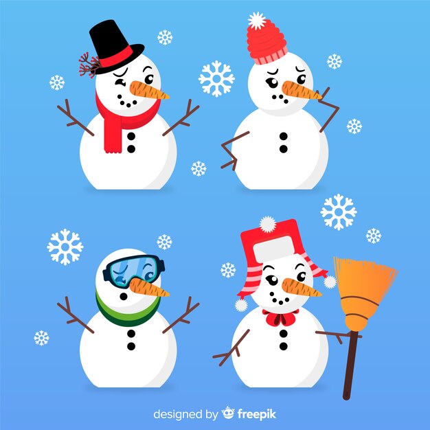 Cute snowman christmas collection in flat design