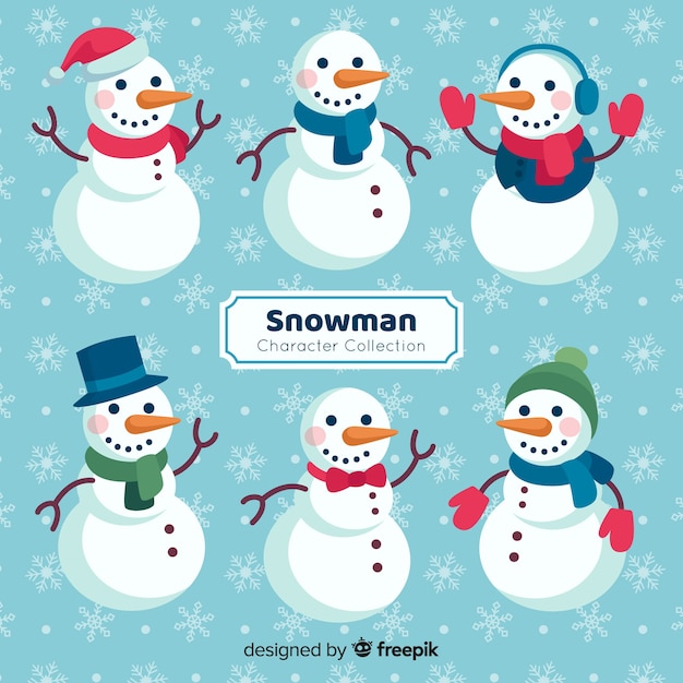 Cute snowman christmas collection in flat design