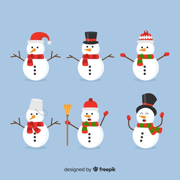 Cute snowman christmas collection in flat design