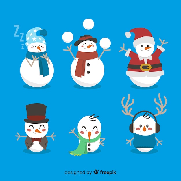 Cute snowman christmas collection in flat design