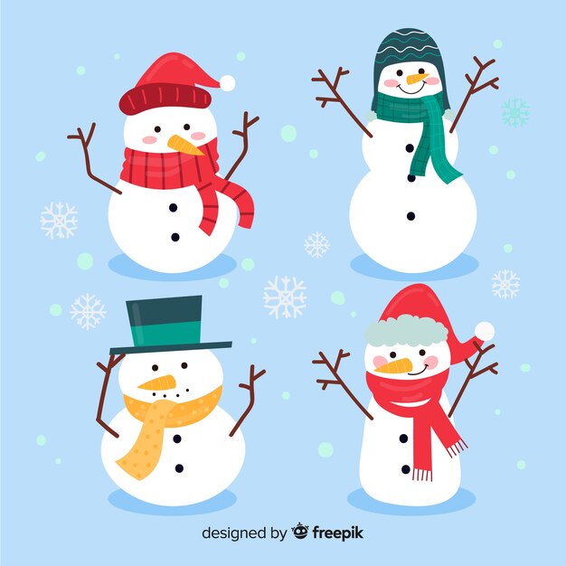 Cute snowman christmas collection in flat design