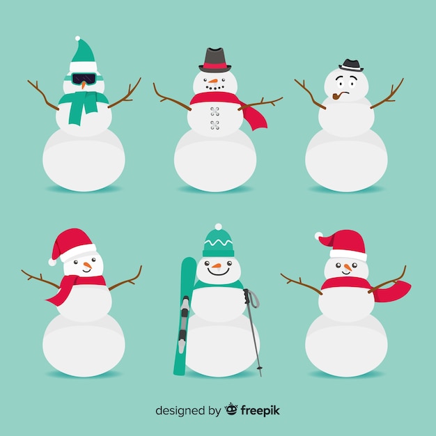 Cute snowman christmas collection in flat design