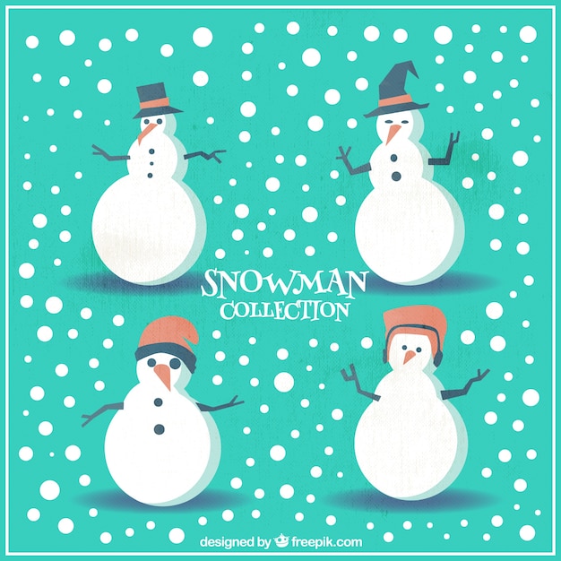 Free Vector cute snowmen in vintage style