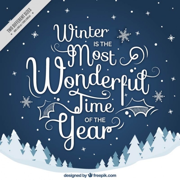 Free Vector cute snowy landscape background with phrase over the winter