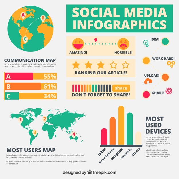 Cute social media infographic in flat design