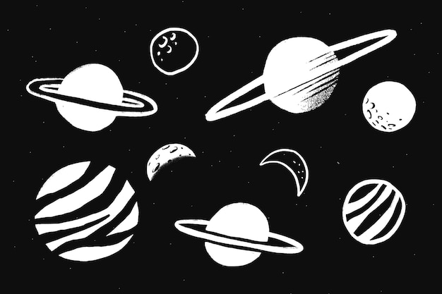 Cute solar system white galaxy doodle illustration sticker