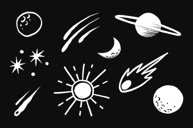 Free Vector cute solar system white  galaxy doodle illustration sticker