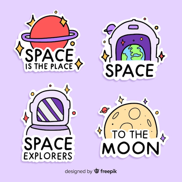 Free Vector cute space stickers collection