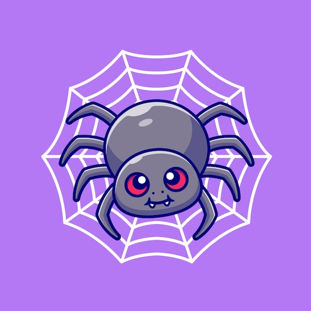 Free Vector cute spider with net cartoon  illustration. animal nature  concept isolated . flat cartoon style