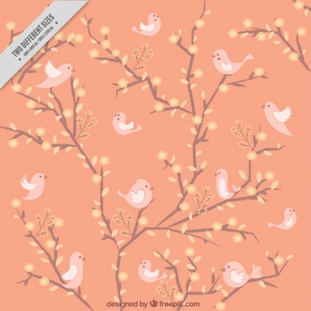 Free Vector cute spring background with pink birds