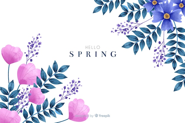 Cute spring background with watercolor flowers